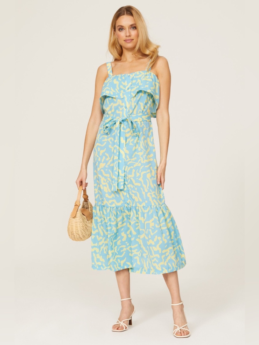 Derek Lam 10 Crosby x RTR Blue Scribble Tie Midi Dress